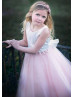 Satin Tulle 3D Flowers Waist Tea Length Flower Girl Dress